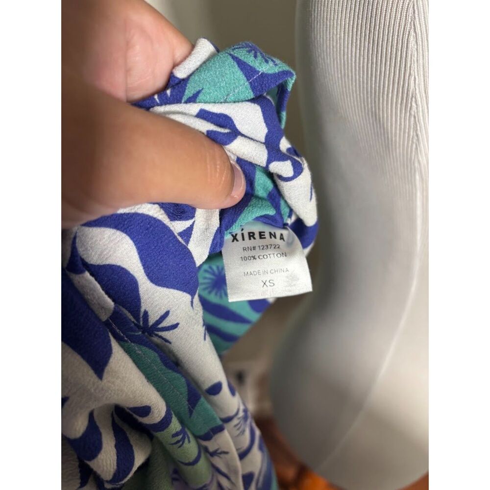 Xirena Maggie Dress Sz XS Blue White Cotton Maxi Maximalist Artsy Boho abstract - Picture 6 of 6